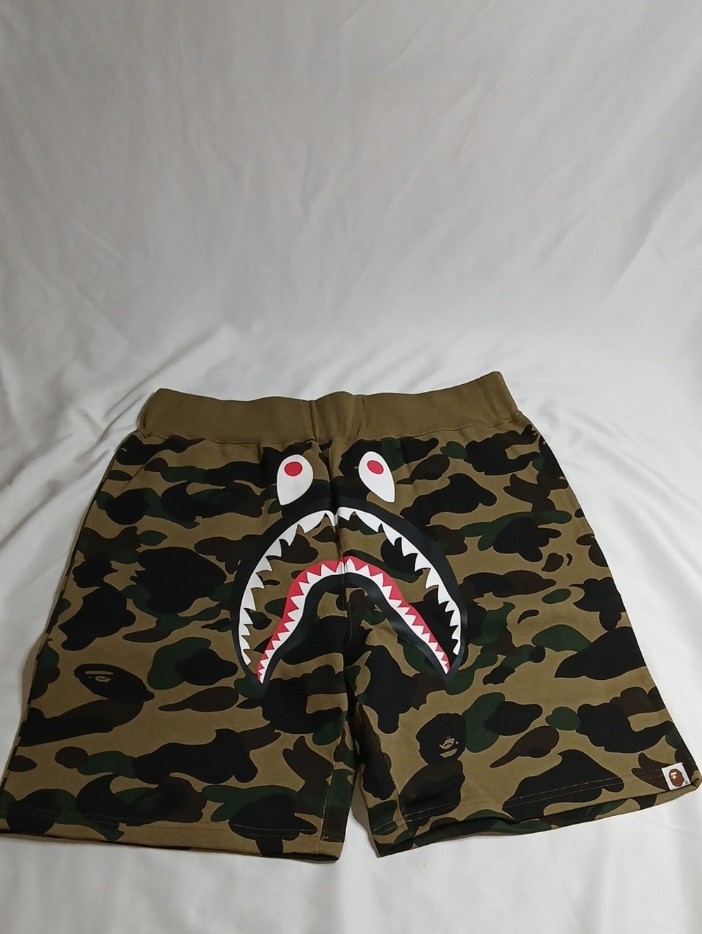 Bape Shark Camo Athletic Shorts - Olive Green, Black, White, Red - Picture 1 of 4